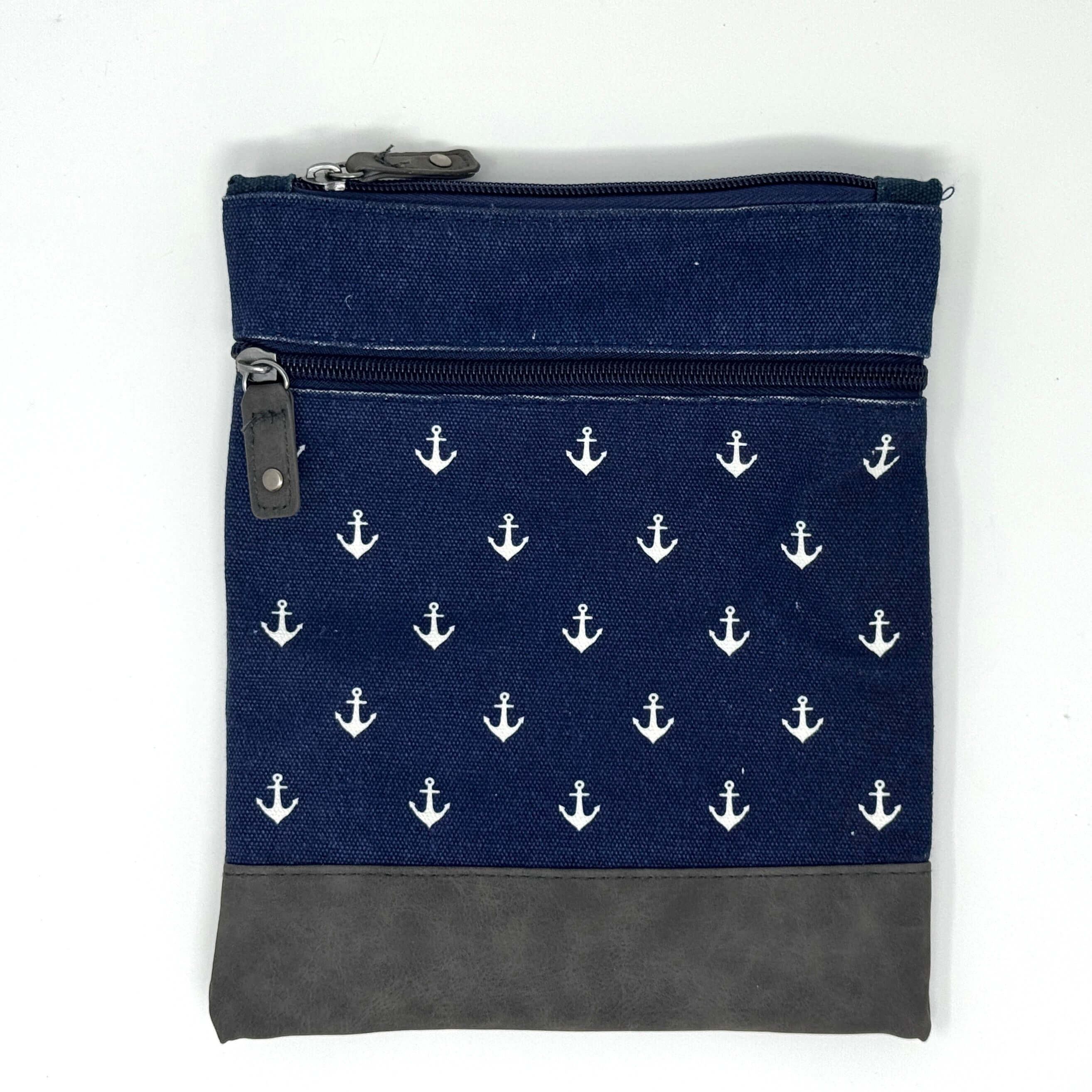 Dunkelblaue maritime Crossbody Tasche aus Baumwolle mit Anker-Motiven